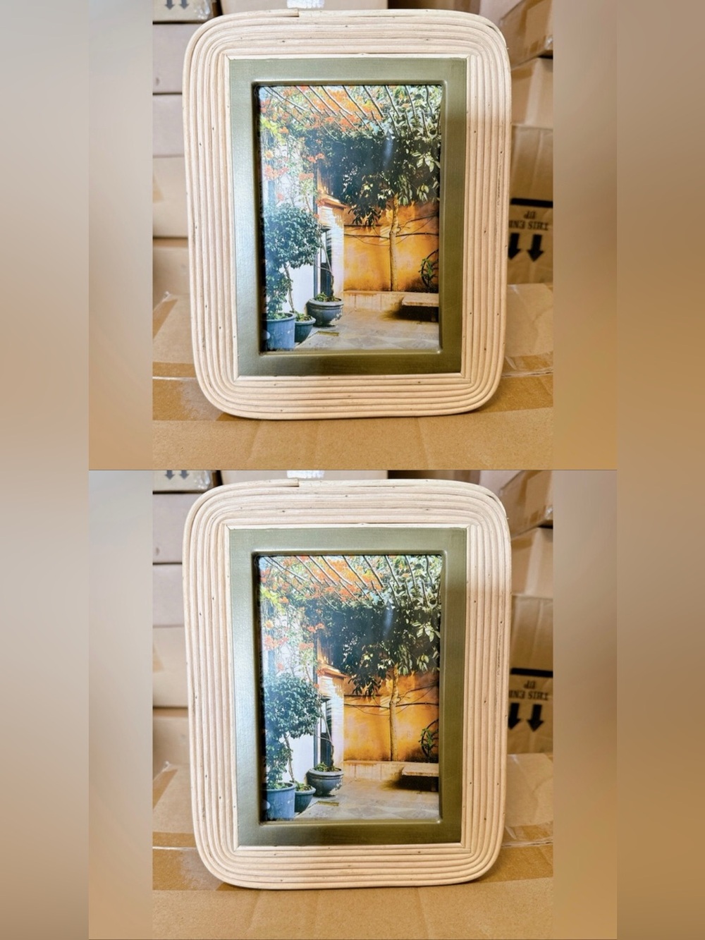 The Jungalow Beige Rattan Photo Frame with Glass (2Pack) 10x8 - NEW